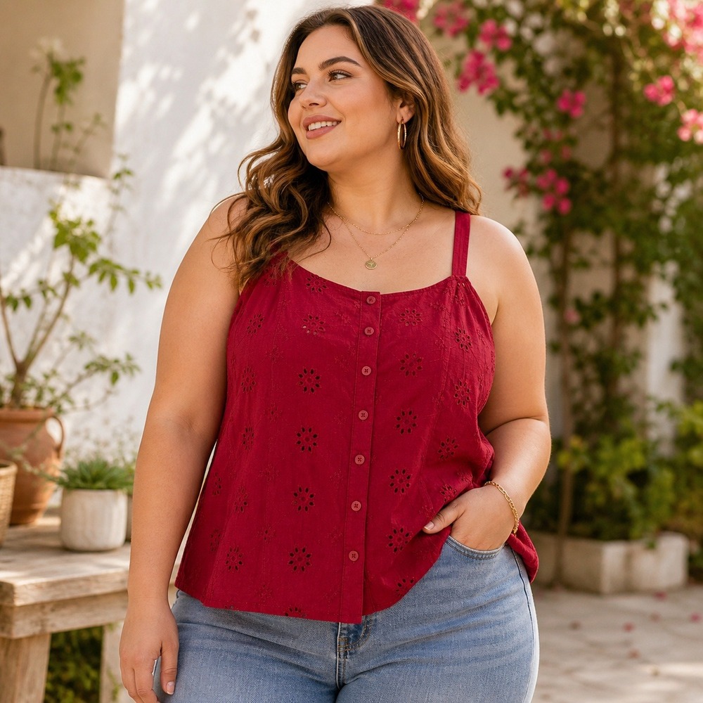 Torrid Eyelet Cami Tank Top Plus Size‎ 1X 14-16 Cotton Red Cottage Boho Beach